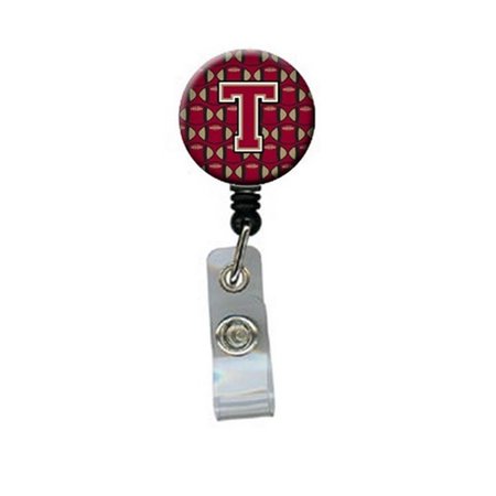 CAROLINES TREASURES Letter T Football Garnet and Gold Retractable Badge Reel CJ1078-TBR